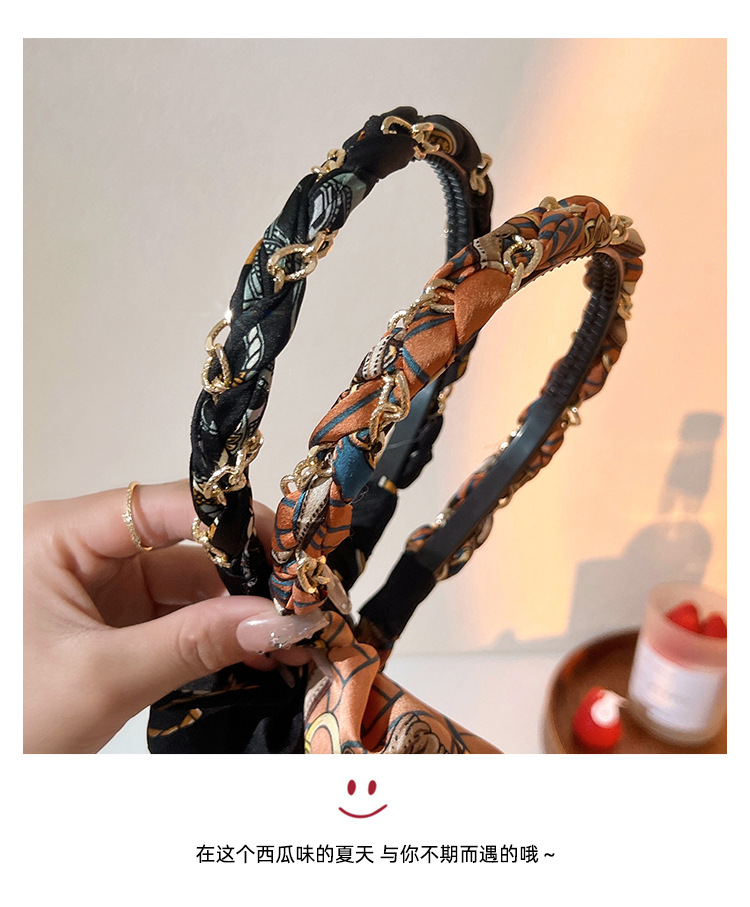 Retro chain hair bands, satin fabric hair clips, headbands, ribbon hair bands, women's hair ties, a series of braided hair accessories for summer pic 11