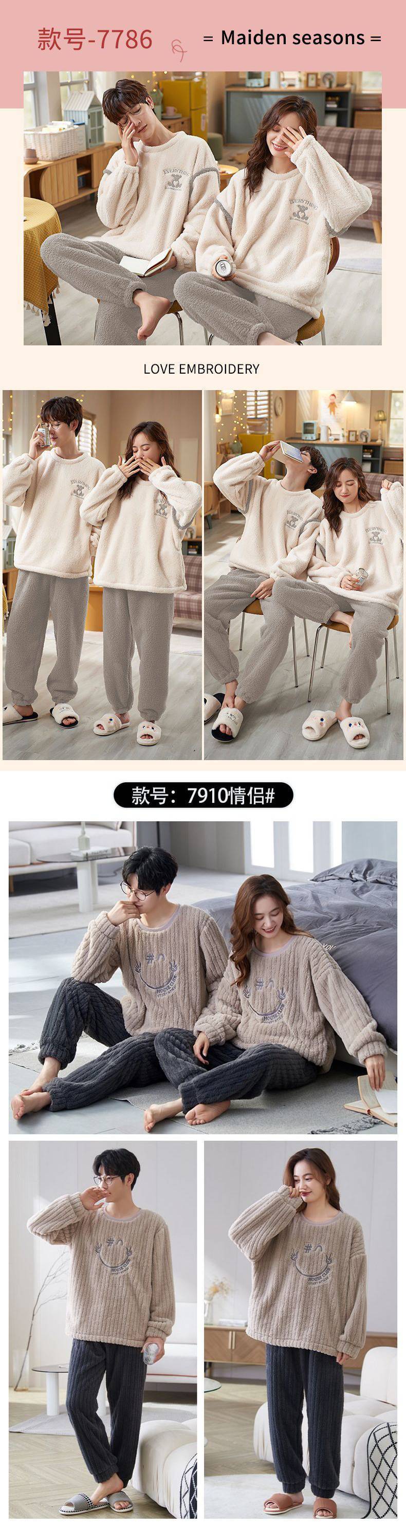 2套价情侣睡衣珊瑚绒冬季加厚加绒冬款女士保暖男士法兰绒家居服详情4