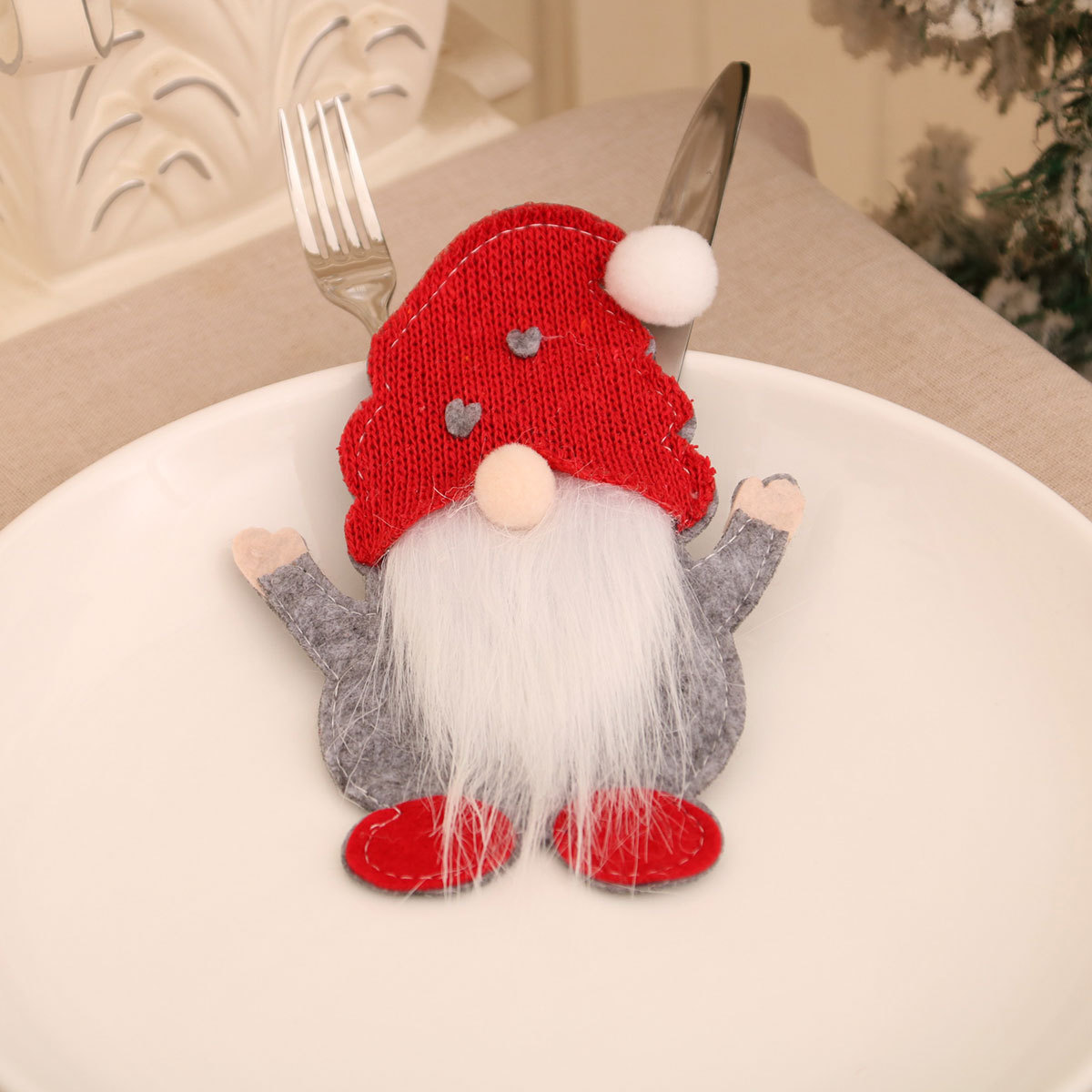 Cross-border new dwarf knife and fork set, faceless old man knife and fork bag, Rudolph tableware set, Christmas decoration items pic 12
