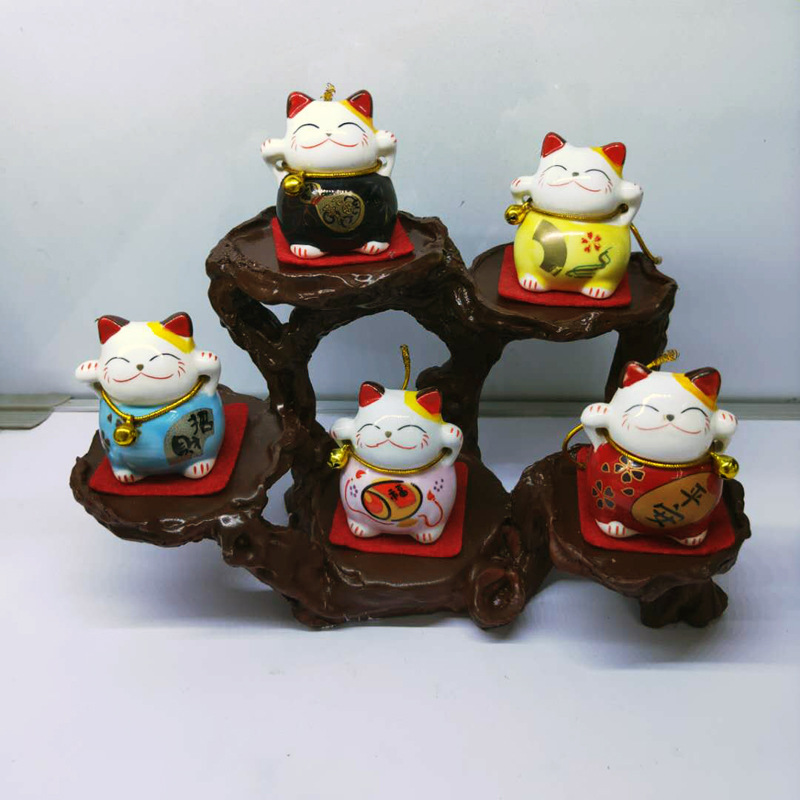 五福猫元气猫五福陶瓷招财猫汽车摆件创意工艺品地摊货源详情11