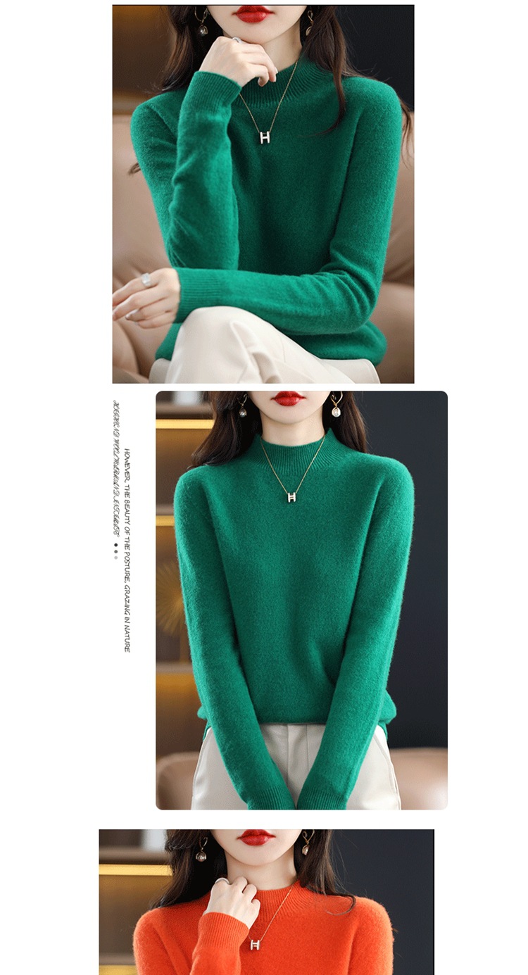The new semi-high-neck cashmere sweater for women in the 2022 autumn and winter season is elegant and slimming. It is a versatile cashmere base knitted sweater top pic 16