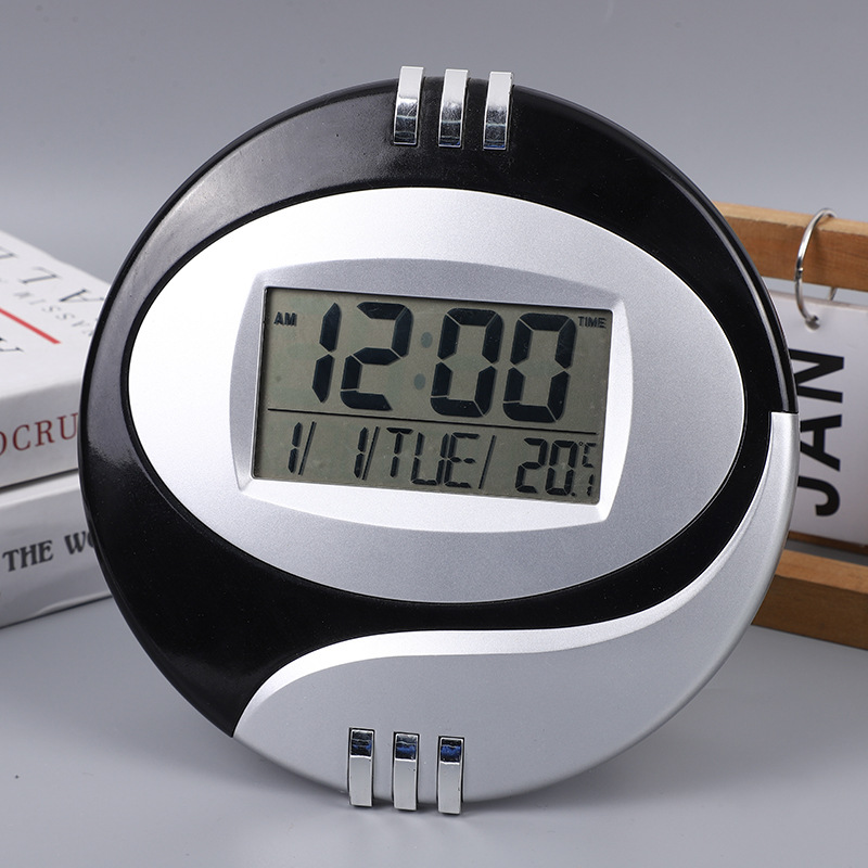 Modern creative silent wall clock for living room and bedroom, electronic clock with LCD display, gift clock pic 6