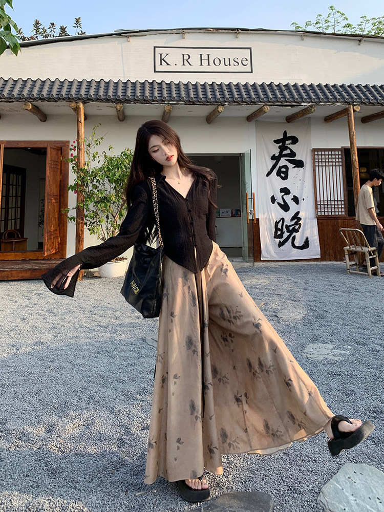 A new Chinese-style long-sleeved shirt set for women in spring and autumn, with a cool and Zen-like atmosphere. A two-piece skirt and trousers set pic 36