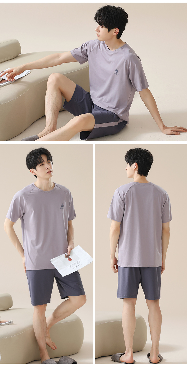 【凉感】拉架棉睡衣男士夏季短袖短裤家居服男款薄款纯棉套装详情21