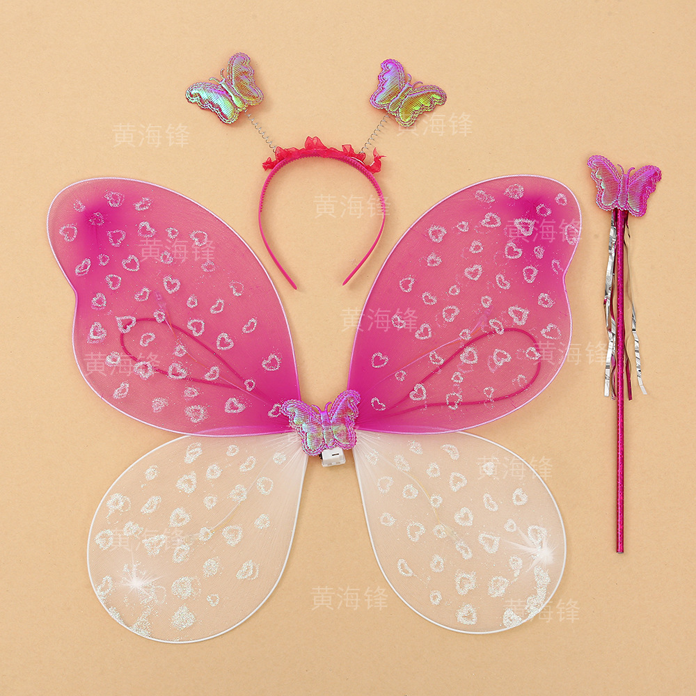 儿童昆虫蝴蝶翅膀三件套跨境节庆表演道具发箍魔法棒蝴蝶精灵套装                              详情4
