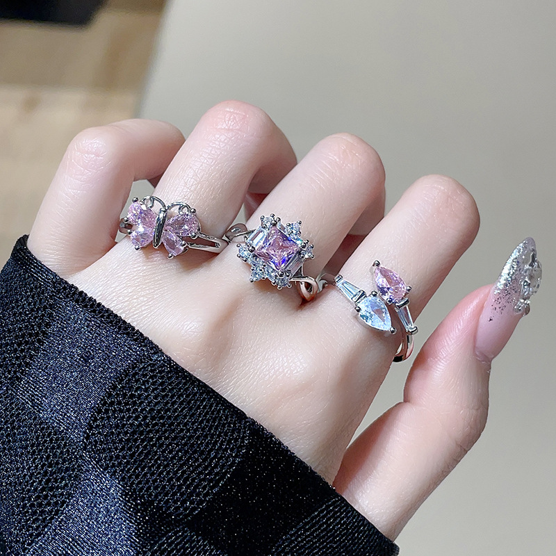 Sweet and Cool Style series pink zircon colored gemstone open ring, light luxury and high-end feel, unique flower Little Red Book Ring girl pic 8