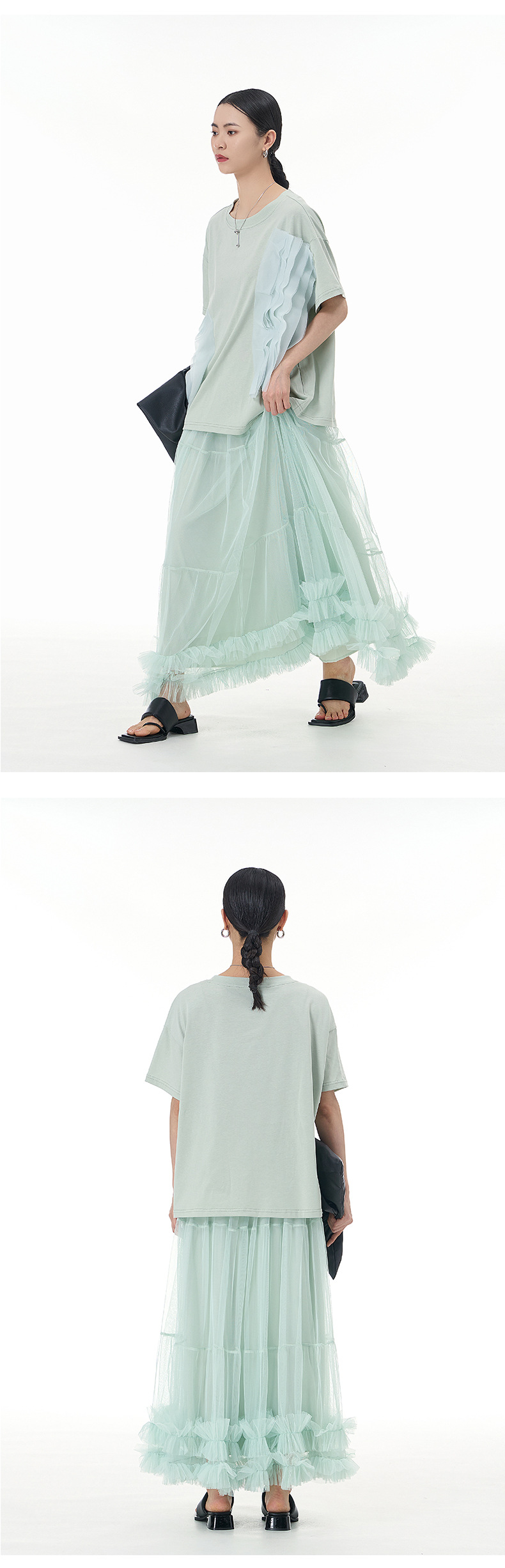 大码女装2025夏新宽松纱网拼接纯棉短袖T恤气质韩版显瘦上衣68852详情24