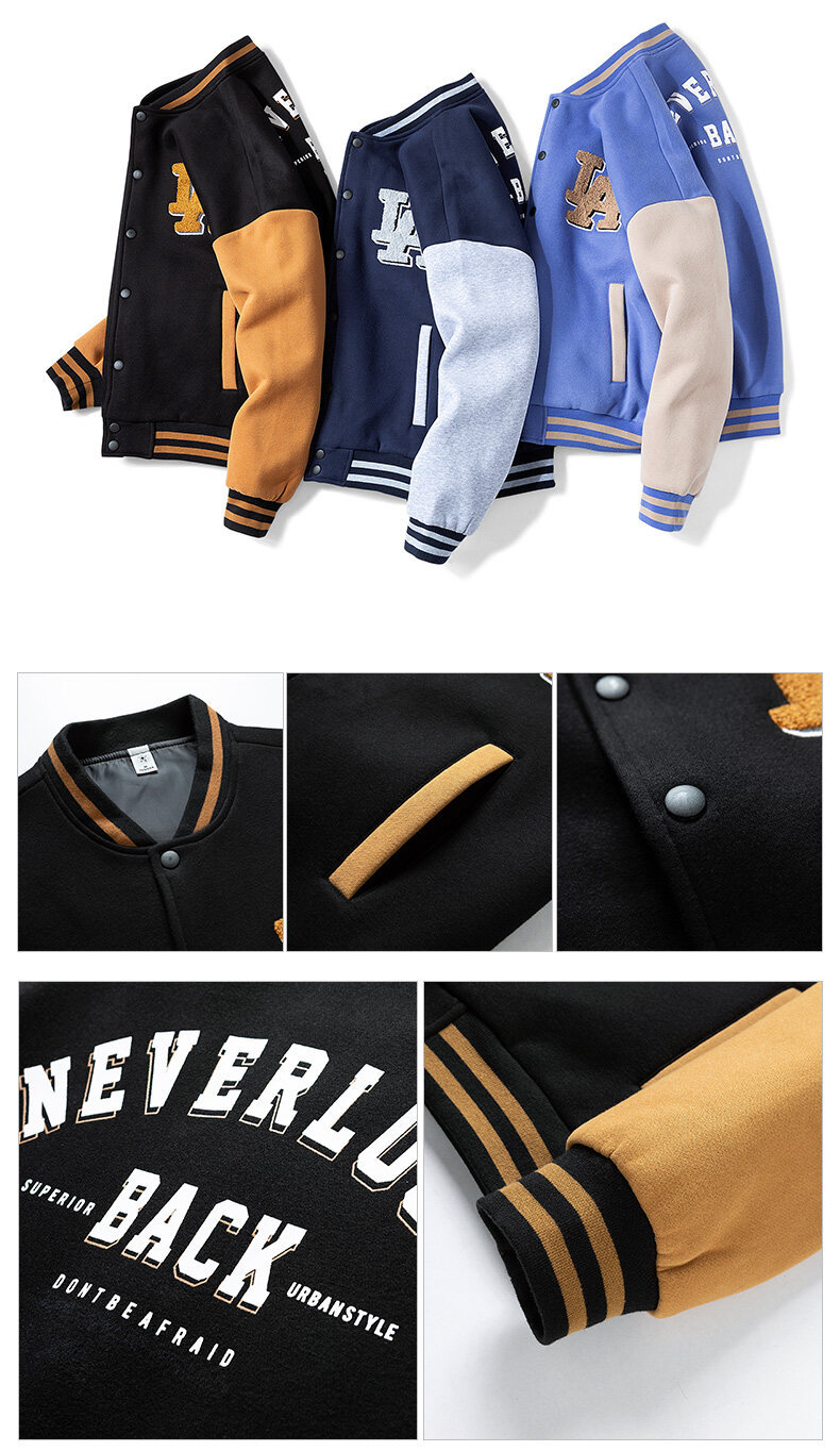 棒球服男春秋外套潮牌宽松男士外套刺绣A字男装夹克ins情侣班服潮详情7