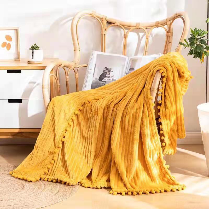 Viada cute style simple strip with ball flannel blanket, home carpet, all-season suitable polyester nap casual blanket, skirt blanket, cross-border exclusive supply, best-selling item pic 10