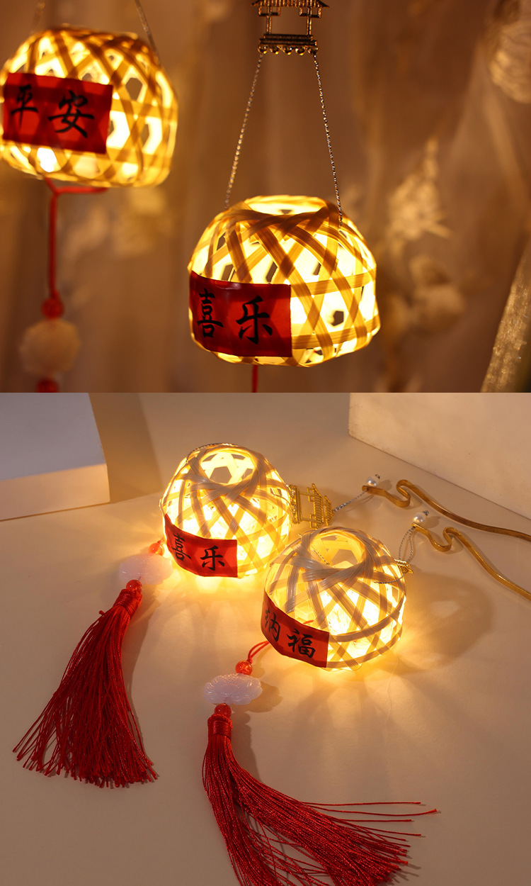 潮汕手工竹编文创油纸迷你小灯笼发光手提灯笼diy古风挂件批发详情12