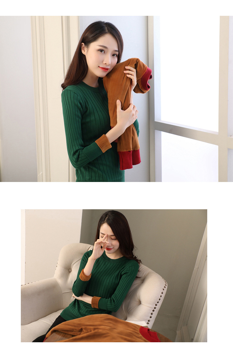 加绒毛衣女加厚圆领打底衫长袖保暖衣服套头针织衫上衣详情19