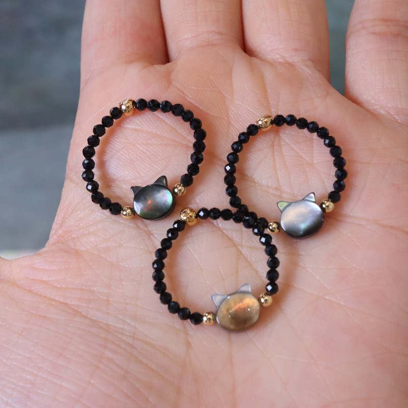 Natural black butterfly shell, extremely fine black spinel, kitten ring, crystal, black crystal, personalized bead string, ring and bracelet pic 6