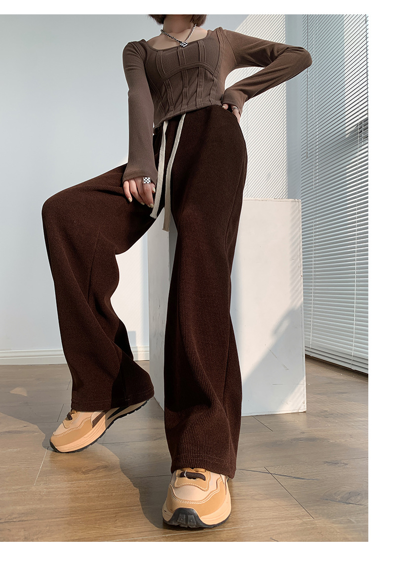 New autumn and winter European cotton fleece wide-leg pants for women: high-waisted, slimming, loose, drawstring, versatile, straight-leg, drape, pocket casual pants pic 12