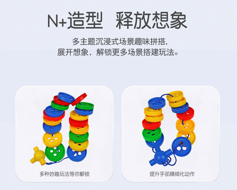 Stacked high button threading toys for children, DIY desktop educational building blocks, eco-friendly plastic threading building blocks, Hualong educational toys pic 5
