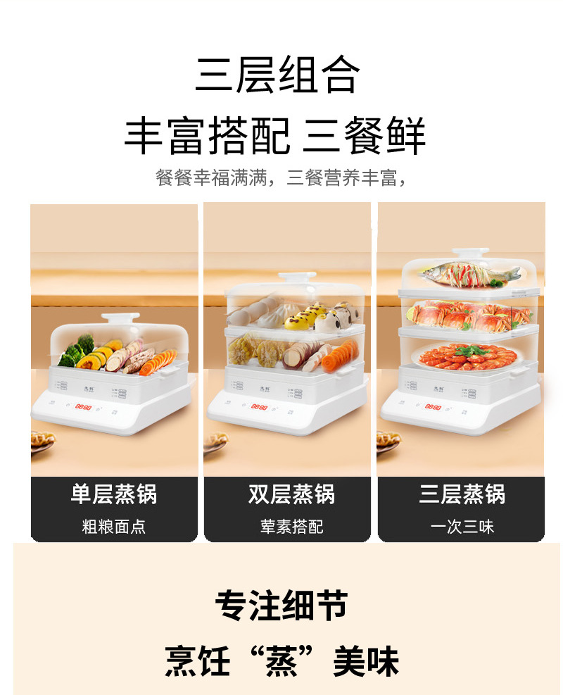 Xianke electric steamer, a multi-functional three-layer breakfast machine for home use, is a large-capacity fully automatic heat preservation and time-scheduled steamer pic 7