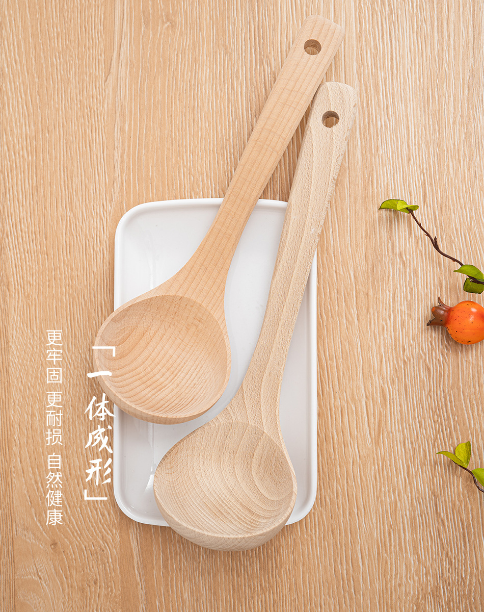 Wholesale beech long-handled spatula, unpainted and waxed cooking kitchenware set, non-stick pan, long-handled wooden spatula for stir-frying pic 16