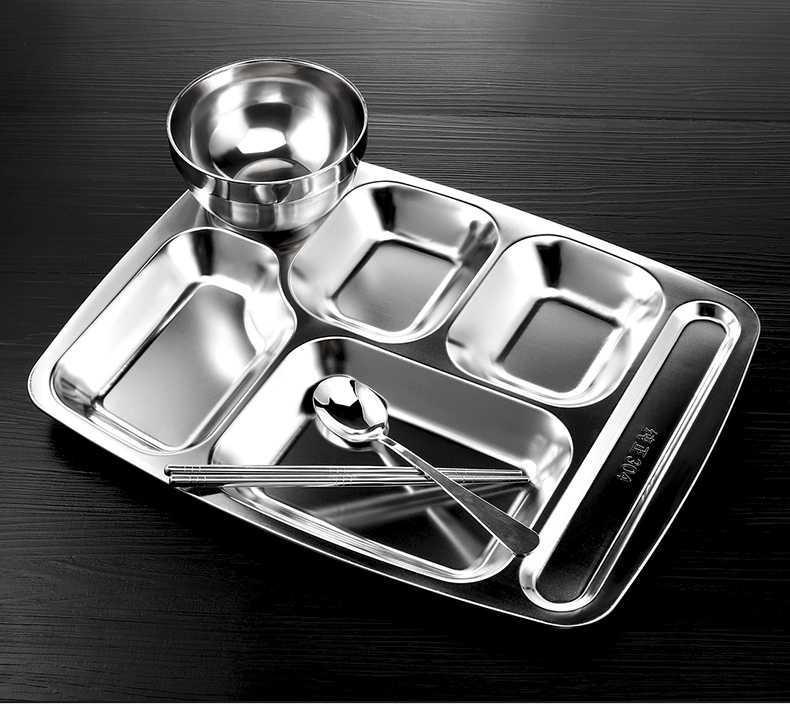 Wholesale 304 stainless steel fast food plates, square compartments for student canteens, student meal plates with customizable logos pic 10
