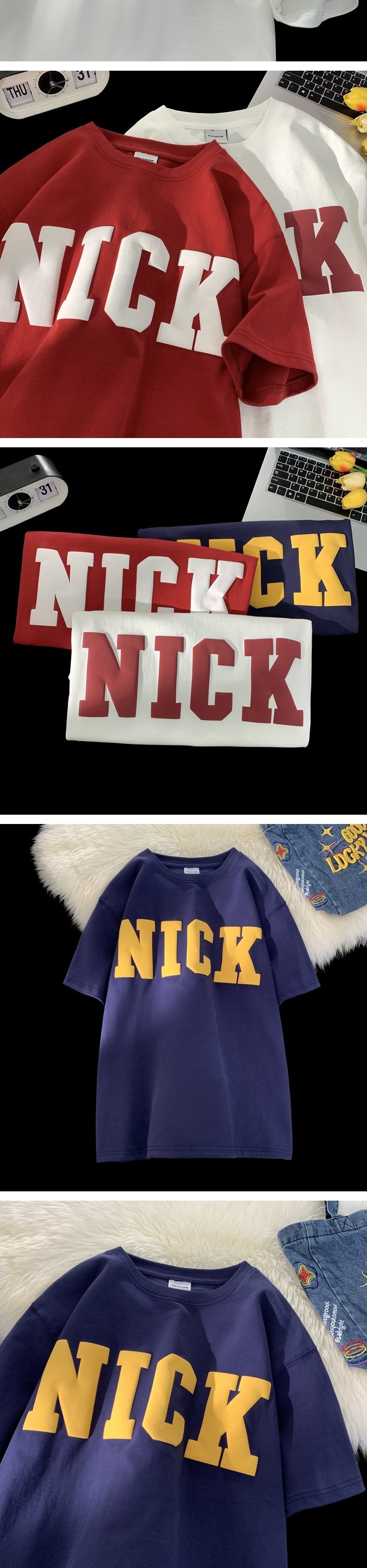 港风字母发泡短袖半袖T恤美式百搭复古红色宽松潮流印花ins美式详情7