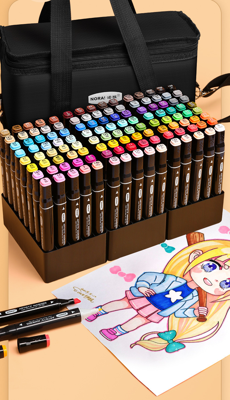 彩色双头马克笔套装儿童学生美术专用彩笔批发酒精油性画画马克笔详情21