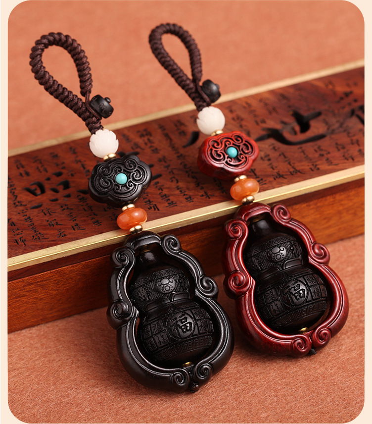 Purple sandalwood car key pendant, gourd, ebony wood Fu Lu Ping An car key rope pendant, key chain lock, key ring pic 27