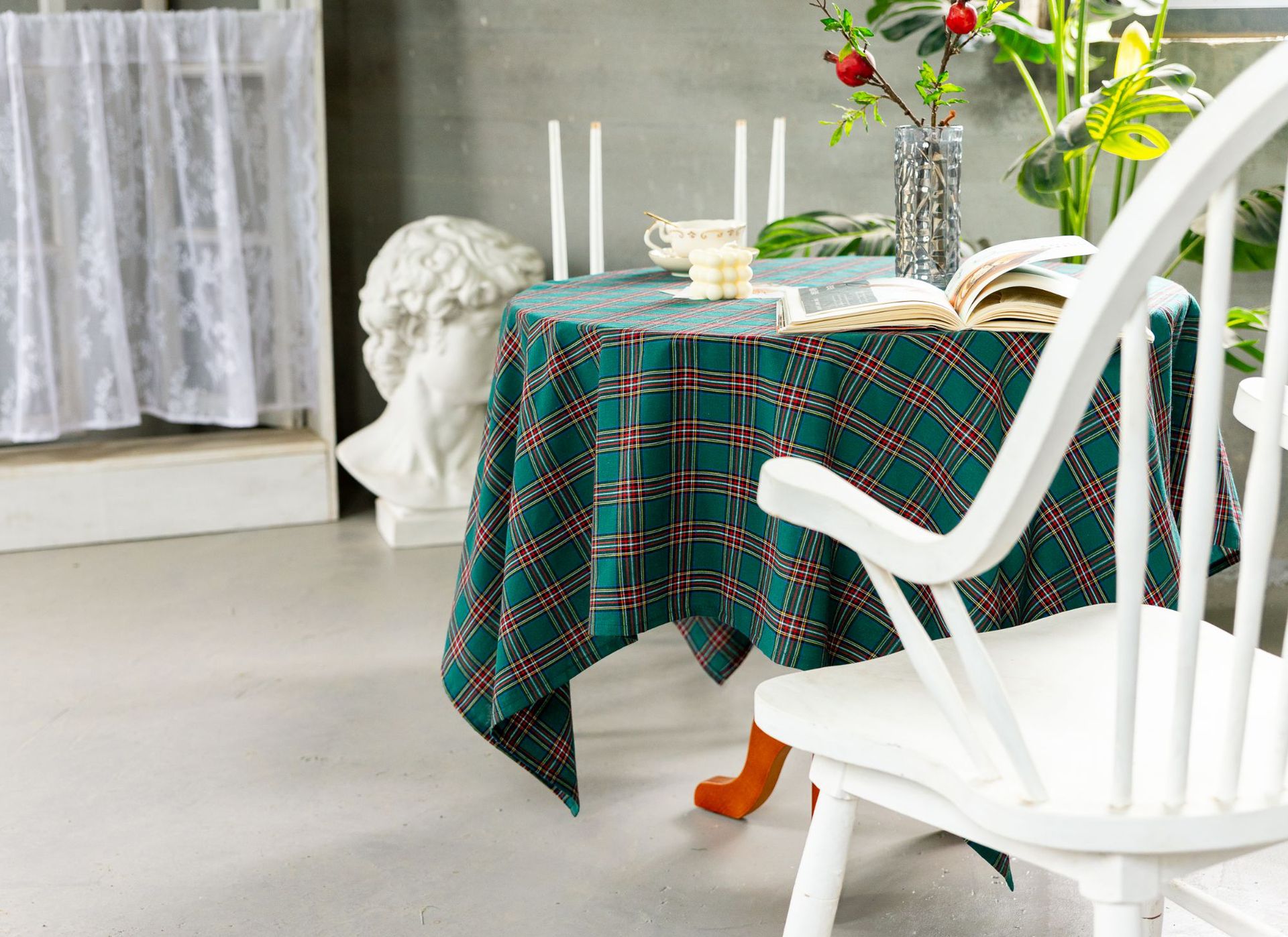 Cross-border Christmas holiday decoration table fabric, retro striped checkered cotton and linen restaurant party cover, Amazon pic 65