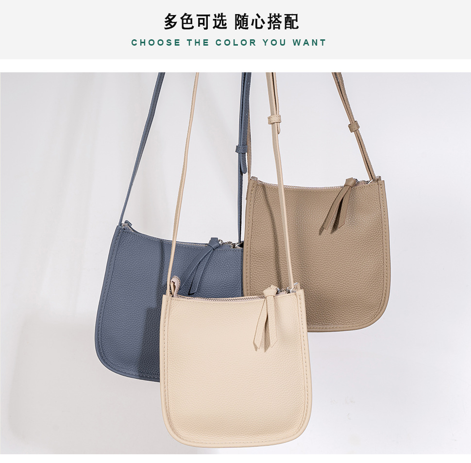 Leather single-shoulder bag for women, versatile and fashionable 2023 Korean small square bag, top layer cowhide ins Korean version crossbody bag, small bag pic 34