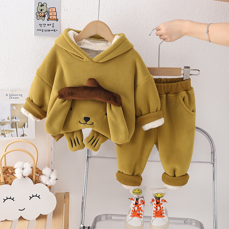 儿童冬款2023年新款运动套装可爱卡通儿童加绒复合卫衣休闲两件套详情1