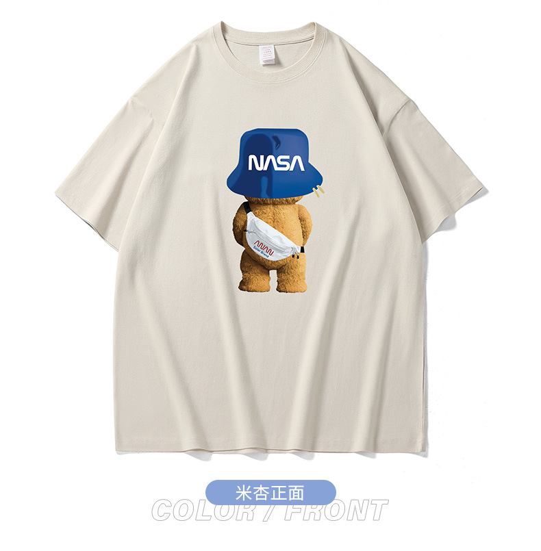 NASA collaboration short-sleeved T-shirt for men, a heavyweight off-the-shoulder pure cotton bestseller with bear print, half-sleeved couple T-shirt for women pic 51