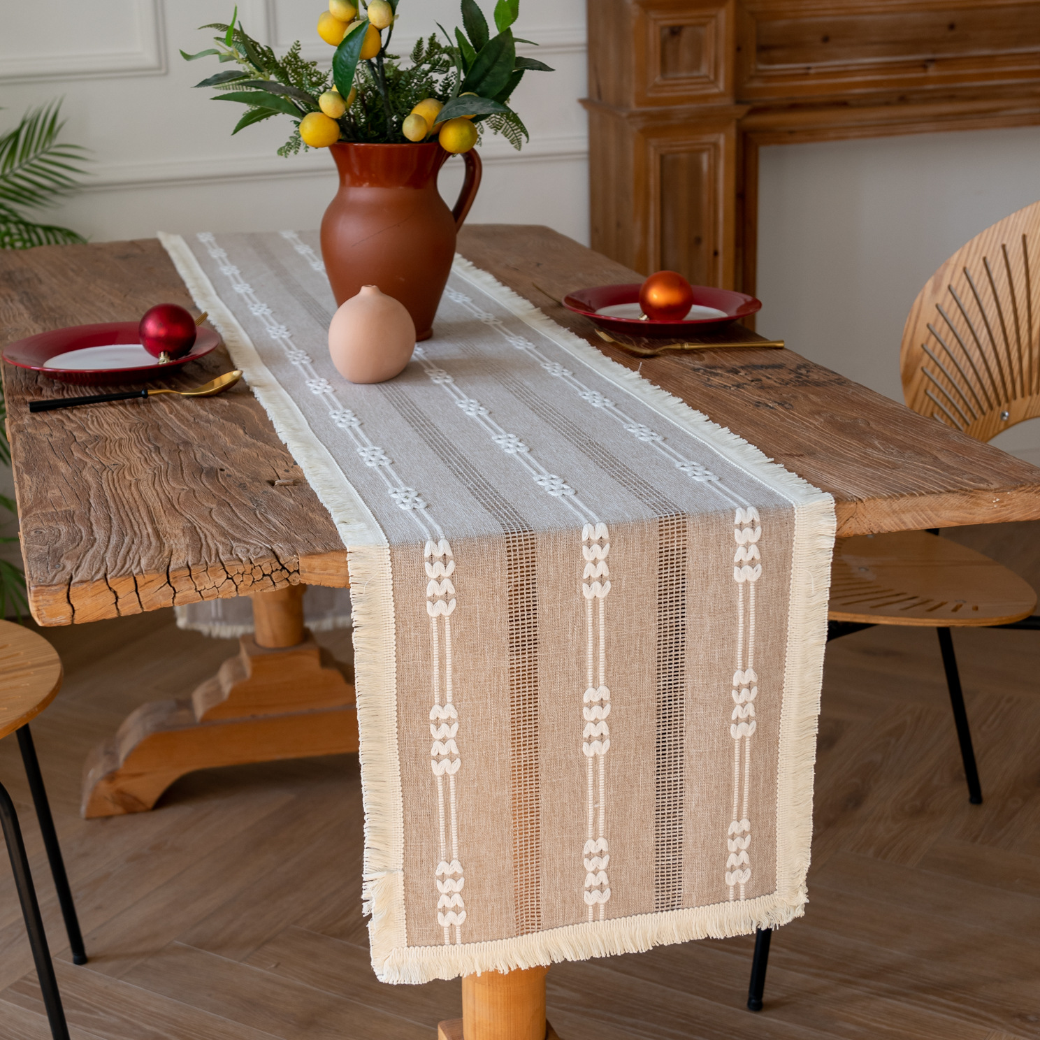 (Light Moon - tassel) American-style hollowed-out table flag woven home coffee table TV cabinet Hotel bed flag Yama pic 14