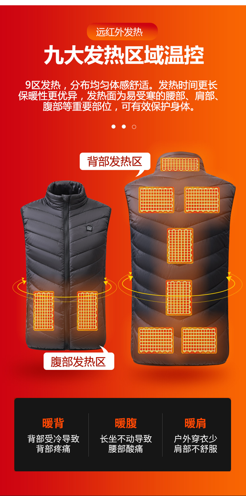 九区新款男士智能充电发热马甲USB安全恒温保暖加热背心厂家批发详情7