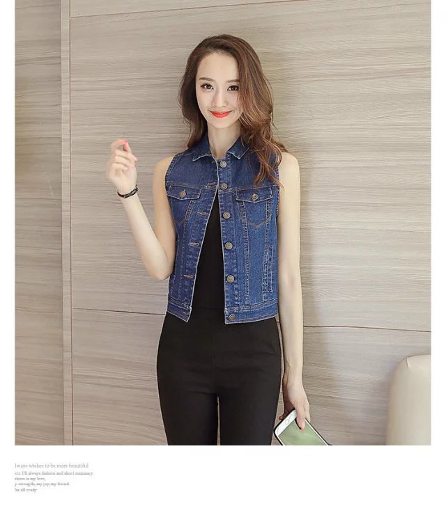 A new denim vest for women, a versatile and casual short school style denim jacket pic 13