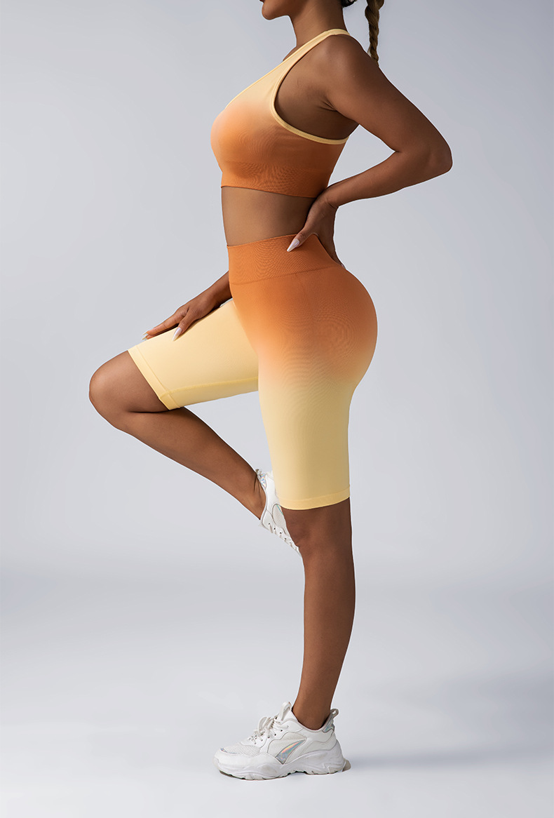 瑜伽服套装短裤背心女两件套夏季新款渐变色健身五分裤运动文胸女详情9
