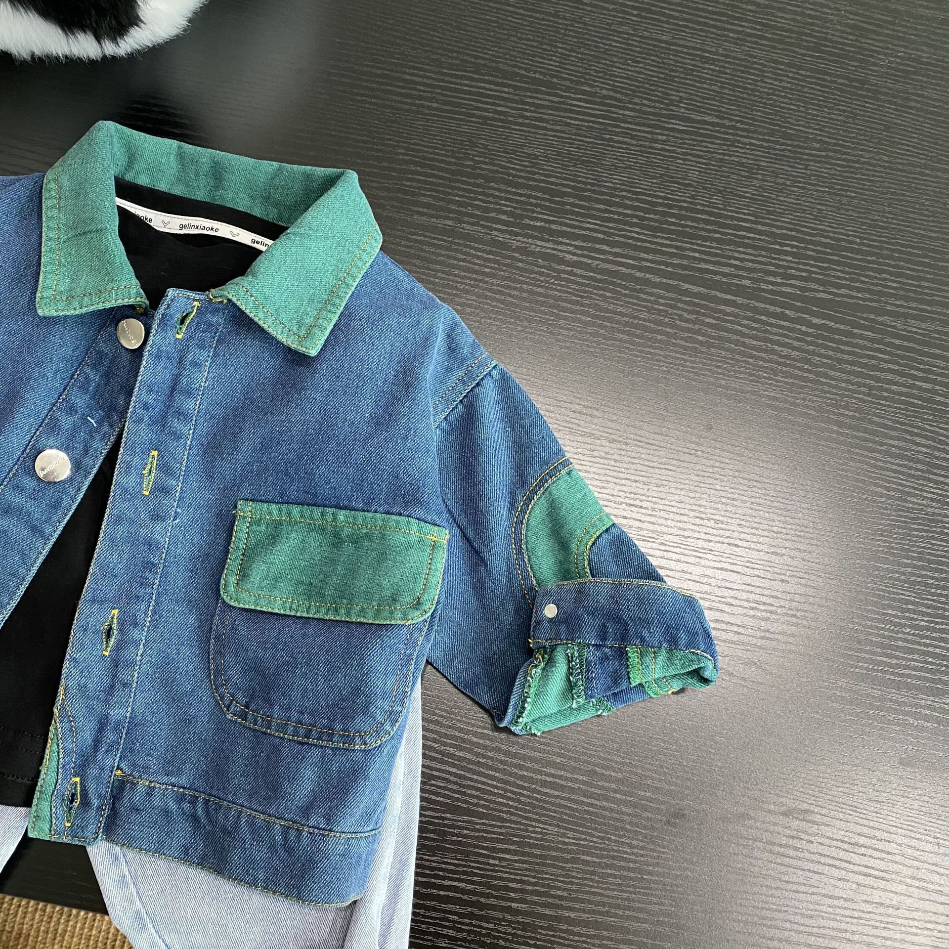 儿童春装外套2023男童拼色牛仔外衣小童宝宝春秋韩版休闲潮款上衣详情5