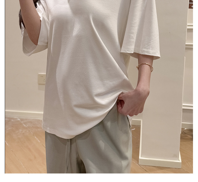 现货欧货大版型宽松基础款短袖t恤女式夏季落肩2025V领上衣莫代尔详情27