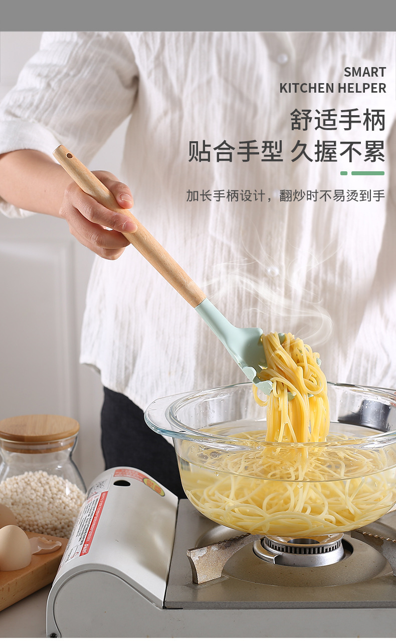 【 Cross-border 】 12-piece silicone kitchen cooking set, non-stick pan spatula and spoon storage, 11-piece silicone large bucket pic 6