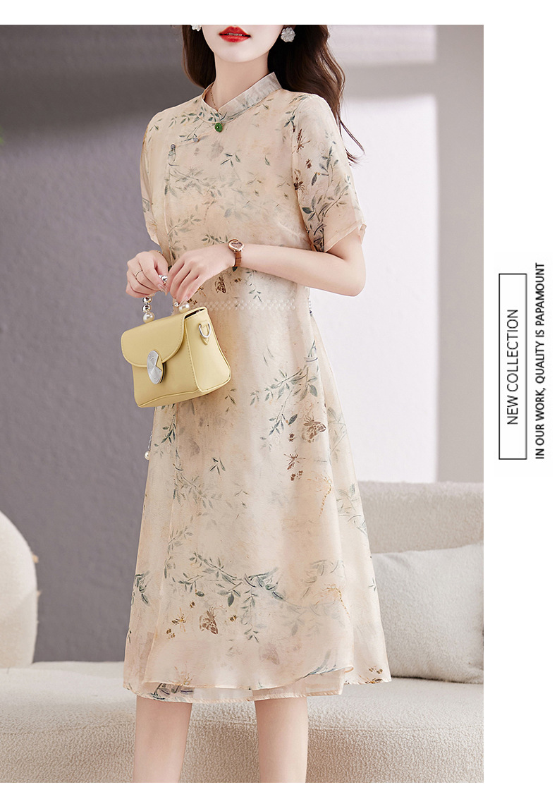 新中式国风改良旗袍连衣裙女夏2023新款显瘦气质中年妈妈薄纱裙子详情13