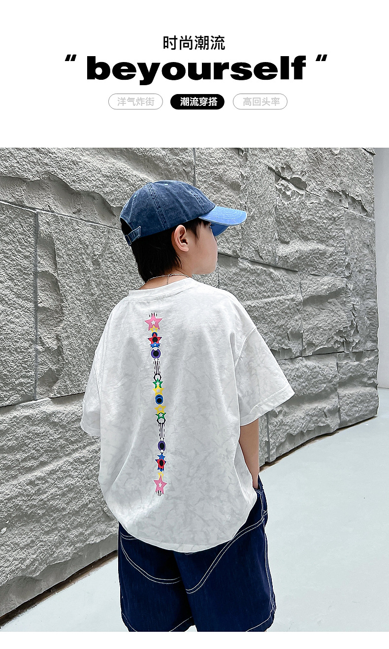 男大童夏装白色字母短袖T恤2025新款儿童装体恤夏季宽松纯棉上衣详情1