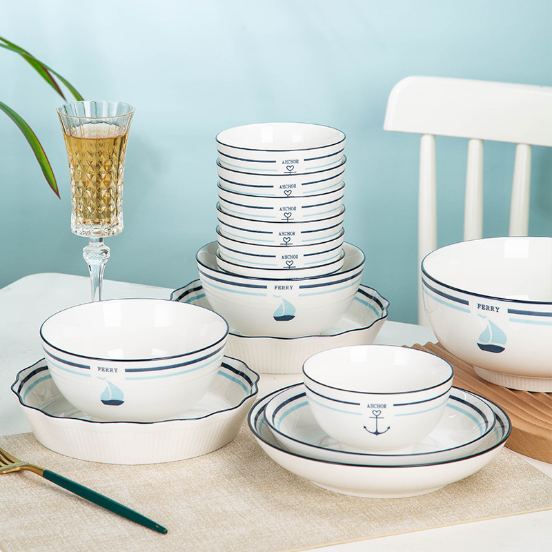 Jingdezhen Ceramic Tableware gift Box set: Japanese-style simple household bowls, plates, chopsticks, instant noodle bowls, soup bowls, ceramic bowls pic 4