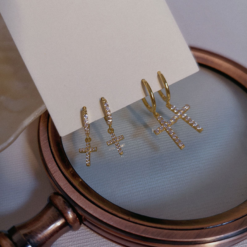 925 sterling silver earrings, personalized cross-shaped micro-inlaid zircon small ear rings, simple ear buckles, European and American accessories pic 8