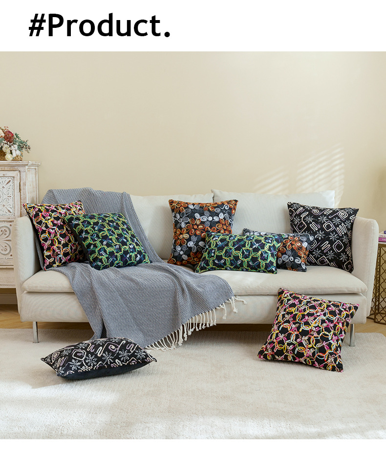Cotton thread embroidery, geometric lines, flowers, exotic Moroccan throw pillows, cushions, backrests, pillowcases pic 5