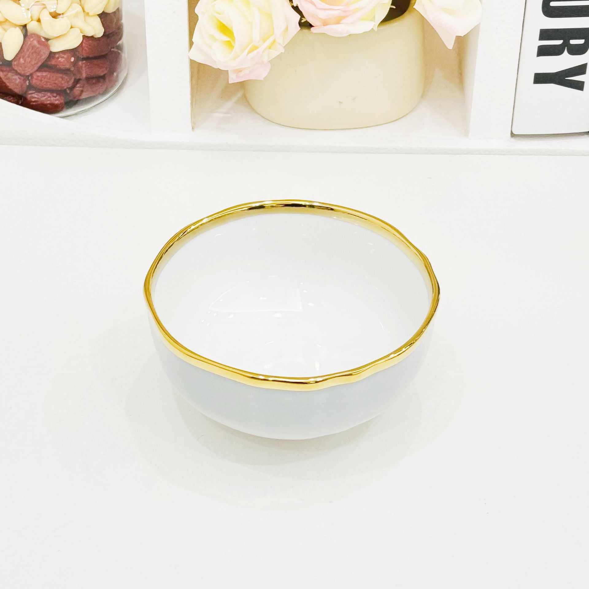 A set of household light luxury and high-end printed bowls, bone China 2024 new style, beautiful ceramic bowls, plates, bowls and tableware pic 17