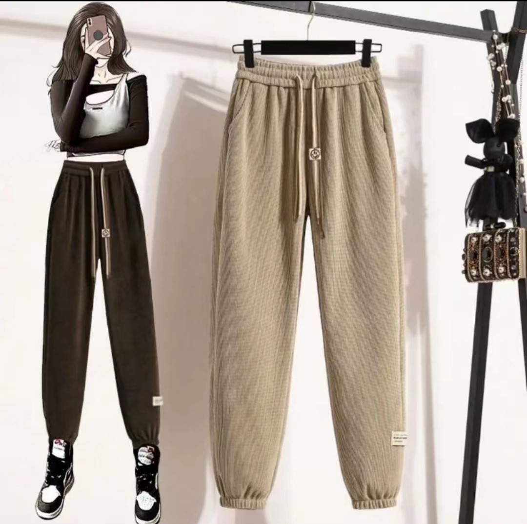 抖快直播春秋季爆款女裤高腰抽绳休闲裤单裤时尚女式卫裤萝卜裤子详情6