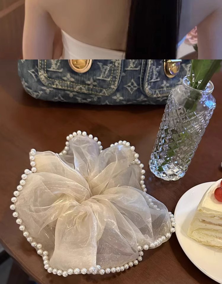 夏季新款超仙珍珠网纱大肠发圈女高级感钉珠发圈气质马尾头圈发饰详情6