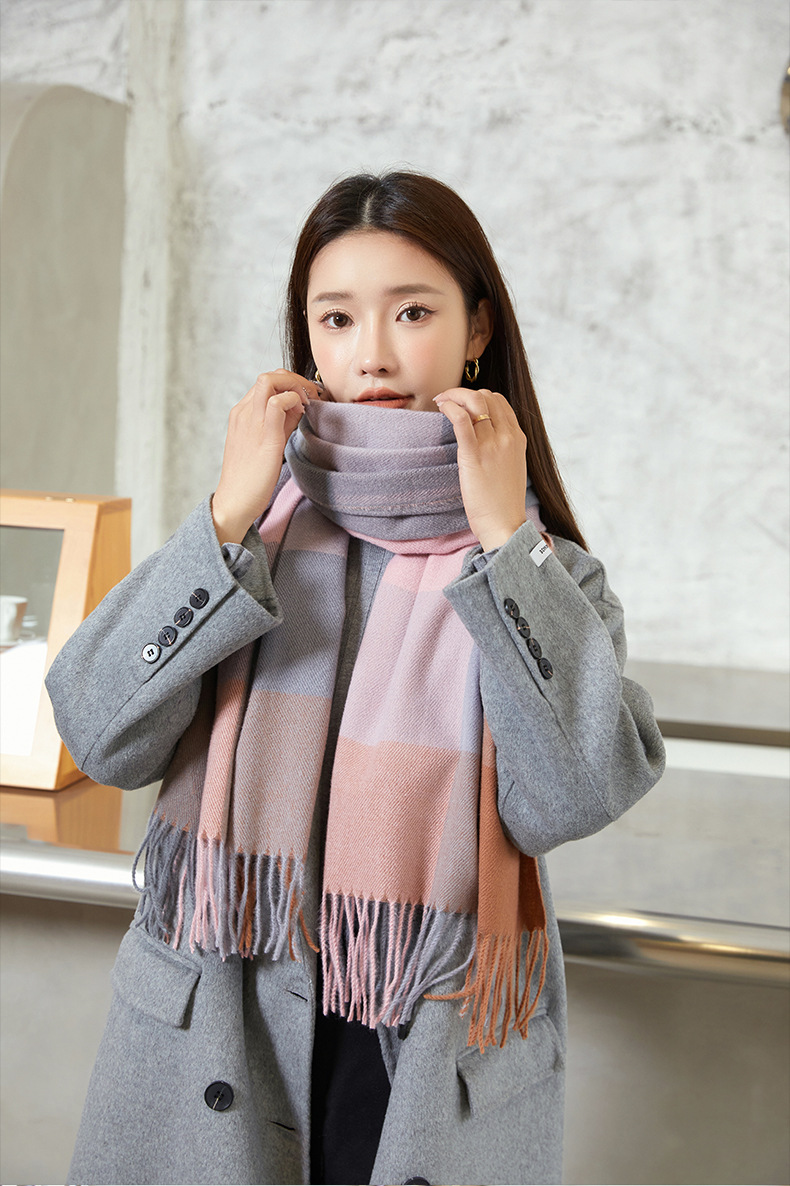 2022 New checkered scarf for women, a sweet and versatile Japanese and Korean style warm scarf, a fashionable shawl, and a faux cashmere scarf for women pic 26