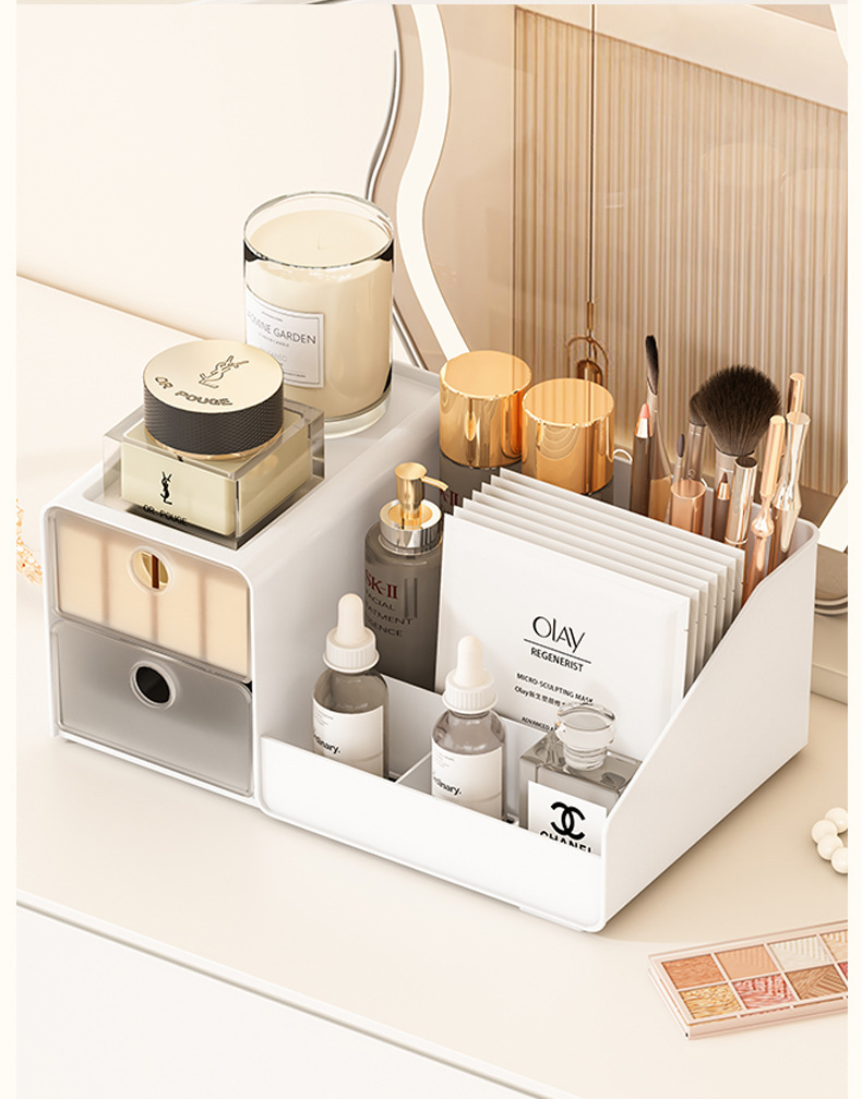 抽屉式收纳盒桌面化妆品收纳大容量整理学生宿舍书桌置物架多功能详情13