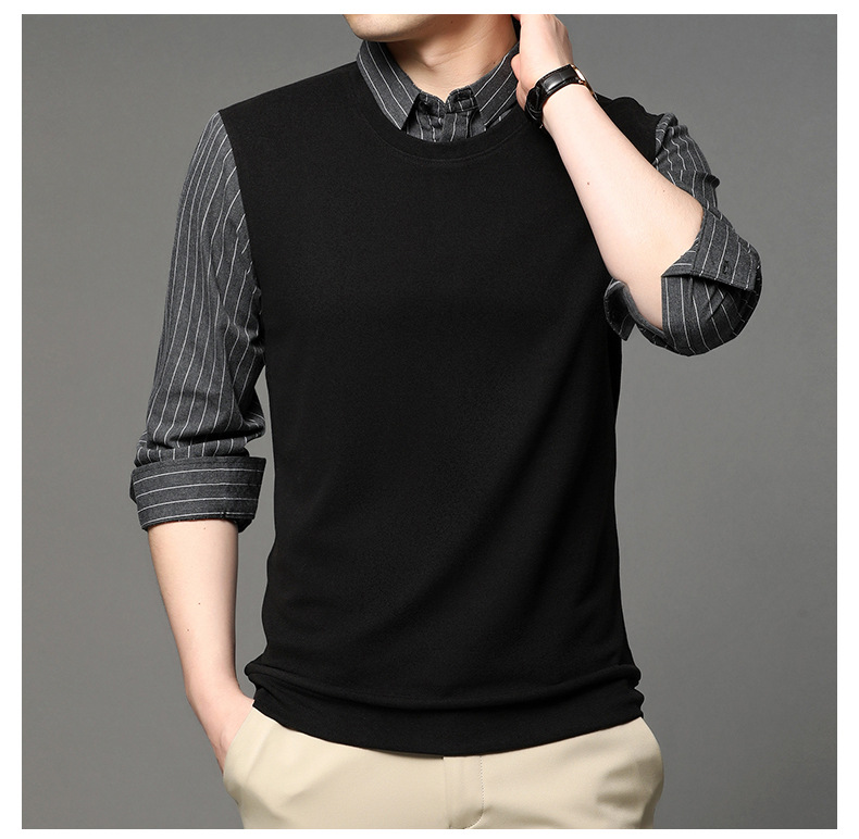 Spring and Autumn new style two-piece knitted long-sleeved T-shirt, fashionable Korean version business lapel base layer for middle-aged and young men A551 pic 12
