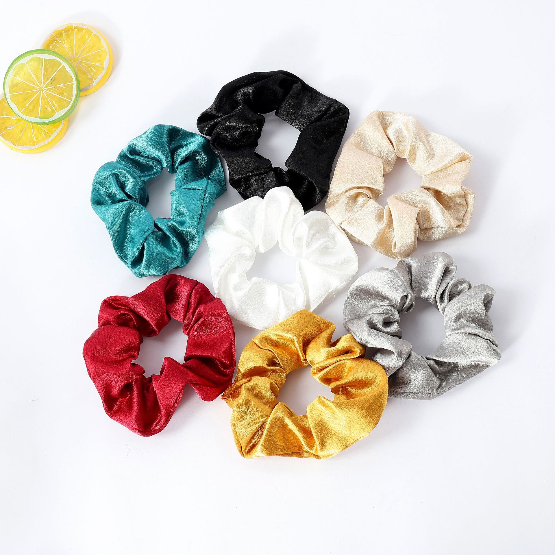 Cross-border solid-color crystal satin hair tie, elegant headwear, simple hair tie, hair accessory, small hair band, large fat intestine hair band pic 21