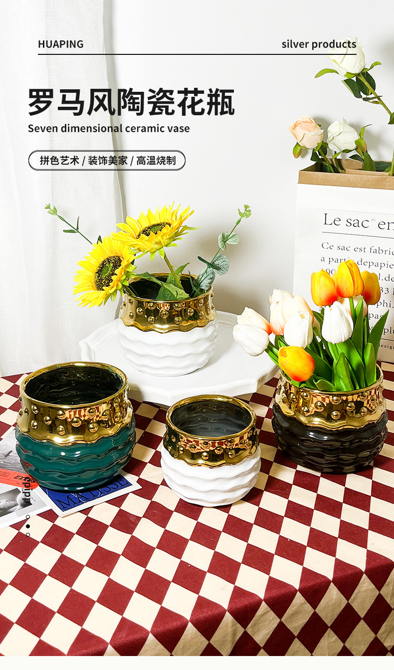 chinagoods large white ceramic flowerpot with a wide mouth, simple and personalized hotel and home tabletop, green plant dry vase, decorative item, flower arrangement pic 1