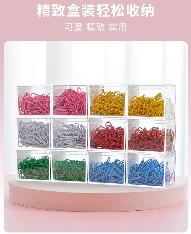 Creative box-packed color paper clips for office and finance, 120 U-shaped pins, multi-functional 28mm plastic-coated paper clips for students pic 9