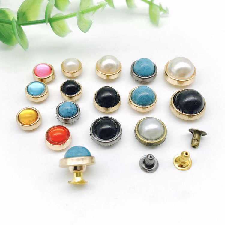 半圆珍珠铆钉纽扣半圆形镶珠云石七彩猫眼撞钉包包铆钉装饰配件详情2